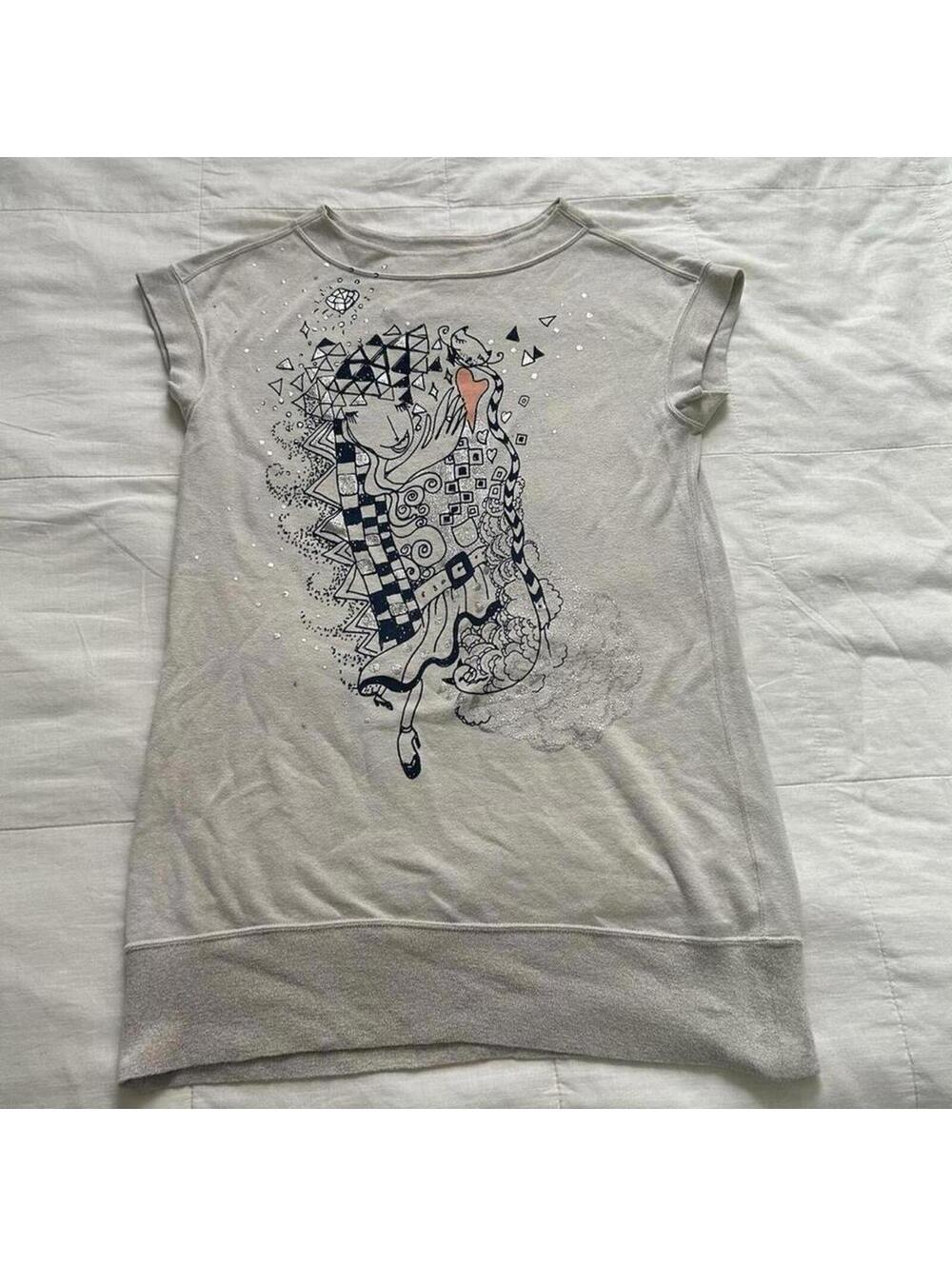 Tsumori Chisato shimmer silver graphic sweatshirt dress with glitter details